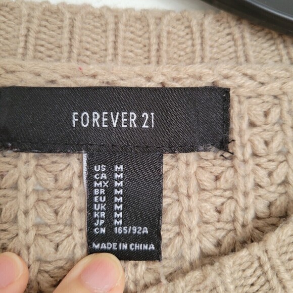 Forever 21 Tan Waffle Chunky Knit Long Sleeve Oversized Pullover Sweater Medium - Picture 7 of 10